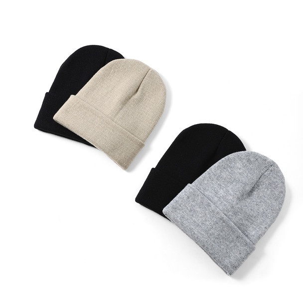 2PC Ski Hat Set- Black/Khaki - 2SCAP05