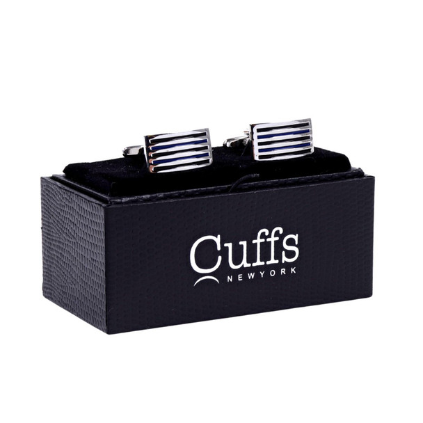 Blue and Black Stripe Rectangle Cufflinks-CL1843