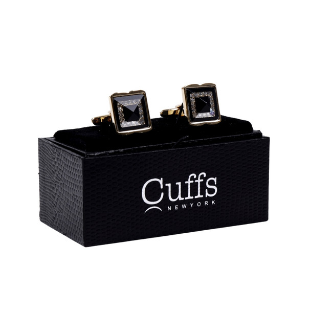Gold and Black Crystal Square Cufflinks-CL1845