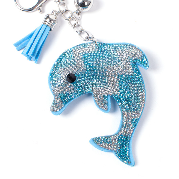 Crystal Bling Dolphin Tassel Keychain-31142AQ-R