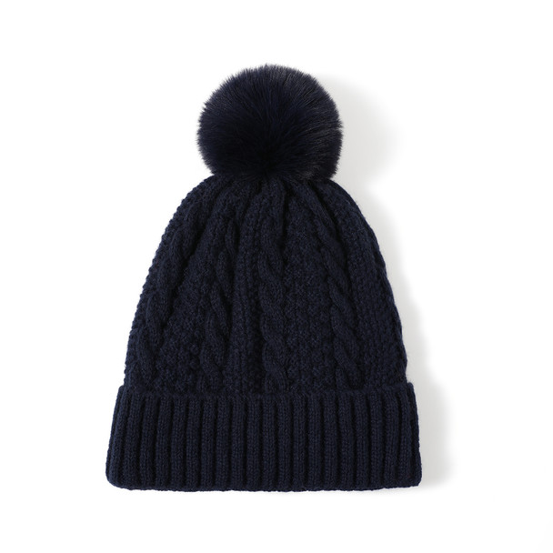 Ladies Winter Cable Knit Cap with Fleece - LKH5044