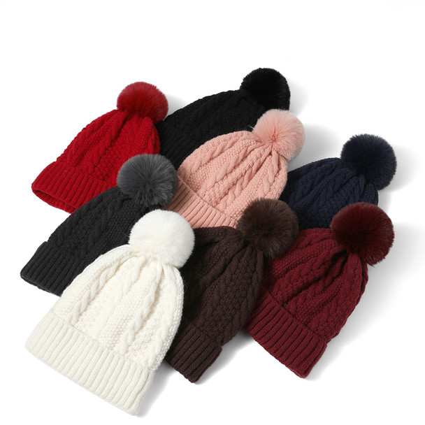 Ladies Winter Cable Knit Cap with Fleece - LKH5044