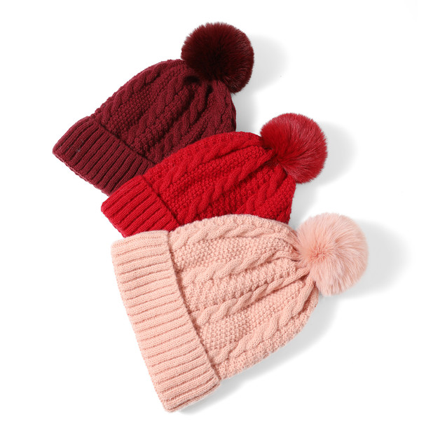 Ladies Winter Cable Knit Cap with Fleece - LKH5044