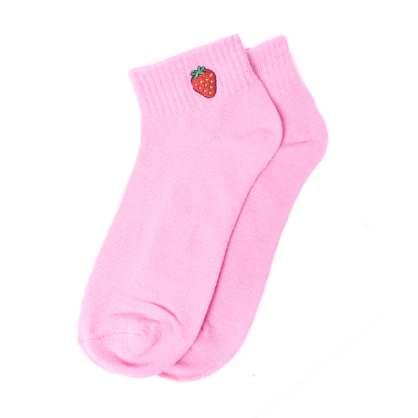  Ladies' Low Cut Strawberry Ribbed Socks-LNVS3001-PK