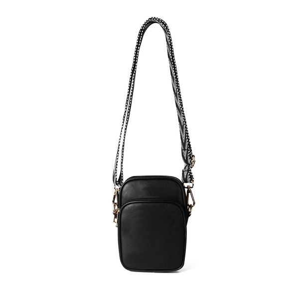 PU North south Crossbody Bag with Patterned Webbing Strap - LCBG1437-BK