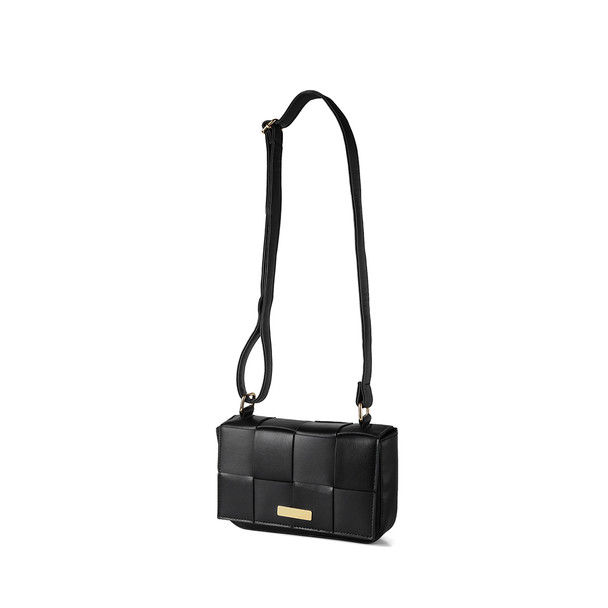 PU Woven Crossbody Bag with adjustable Strap - LCBG1440-BK