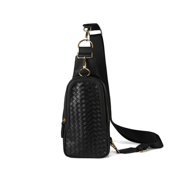 Woven PU Crossbody Sling Bag with Adjustable Strap - LCBG1473-BK