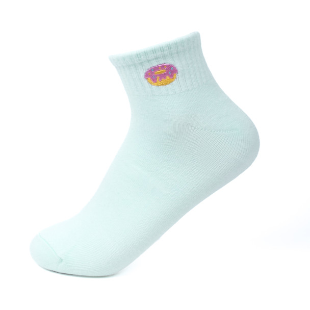 Ladies' Low Cut Donut Ribbed Embroidery Socks-LNVS3003-MT