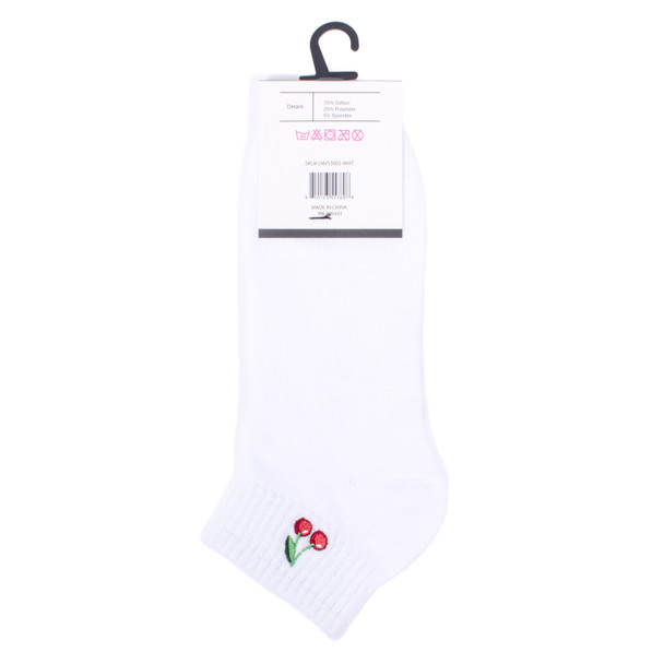Ladies' Low Cut Cherry Embroidery Ribbed Socks-LNVS3002