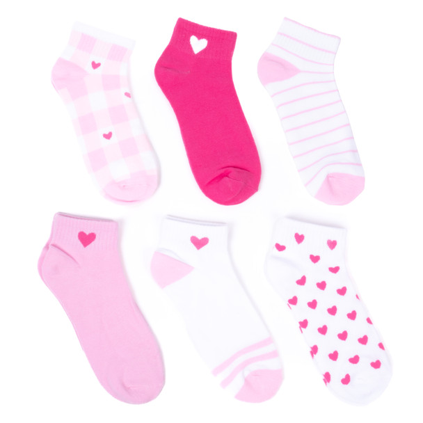 Ladies' Assorted Low Cut Heart 6 pre-pack Ribbed Socks-LN6F1643