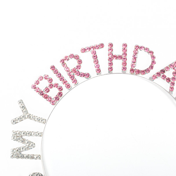 Women's Rhinestone Silver Rose 'Birthday Girl' Tiara Headband