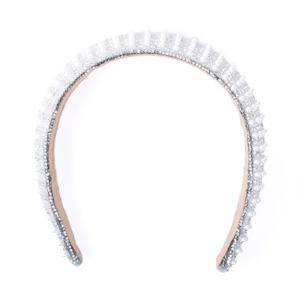 "C" Shaped Padded Headband with Pearl & Rhinestone-PHB1021