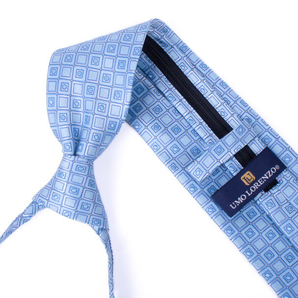 6 Pc Men's Blue Geometric Zipper Tie - MPWZ-BL1