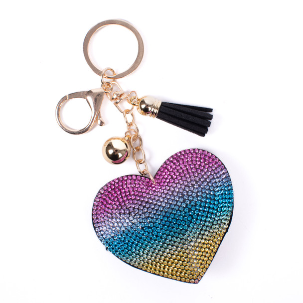 Bling Crystal Rhinestone Rainbow Heart Keychain-31050VMU-G