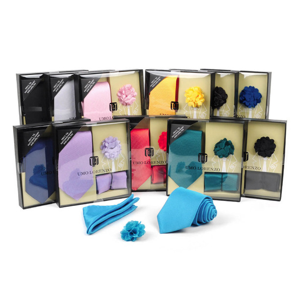 12pc Solid Tie, Hanky & Label Pin Box Set-THLB3000-SS