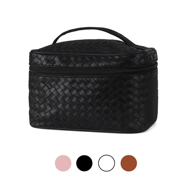 Ladies Vegan Woven Leather Train Case Cosmetic Travel Bag-LNCTB3000