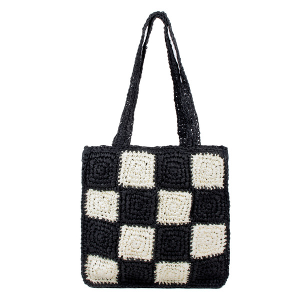 Ladies Patch Square Straw Tote Bag-STWBG04