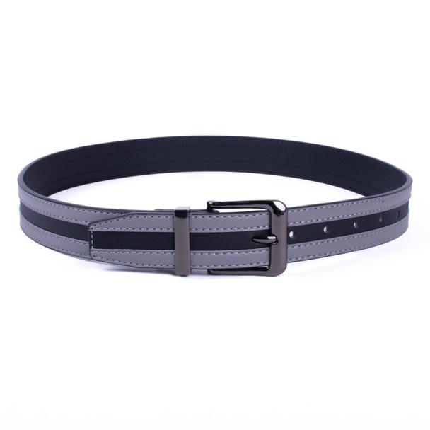 Men's Striped Vegan Leather Casual Belt - PB3000-GRY