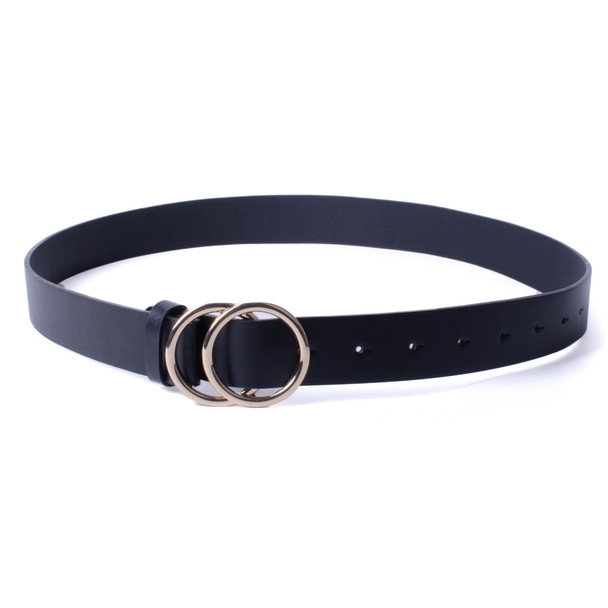 Women's Faux Leather Double Circle Buckle Belt- LBT1207