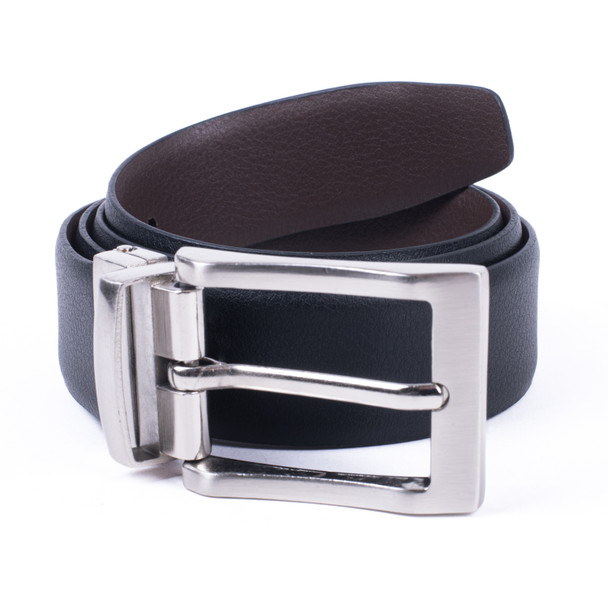 Men's Genuine Black/Brown Reversible Dress Belt - (RVMGLD-DRY1)