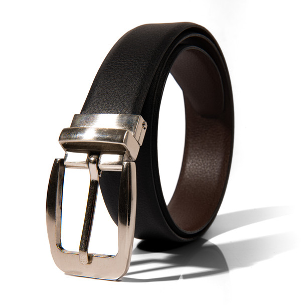 Men's Genuine Black/Brown Reversible Dress Belt - RVMGLD-DRY1