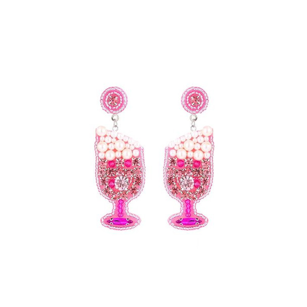 Beaded Champagne Glass Dangle Earrings - 28125RO-R