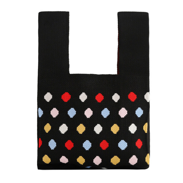 Mini Multicolor Polka Dot Pattern Knit Tote Bag -KTBG07
