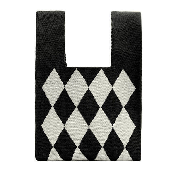 Mini Black Argyle Pattern Knit Tote Bag -KTBG11