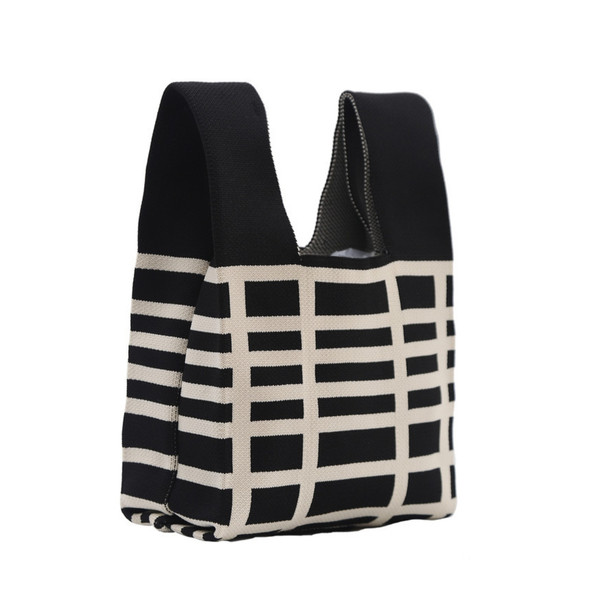 Mini Black & White Pattern Knit Tote Bag -KTBG12