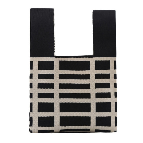 Mini Black & White Pattern Knit Tote Bag -KTBG12