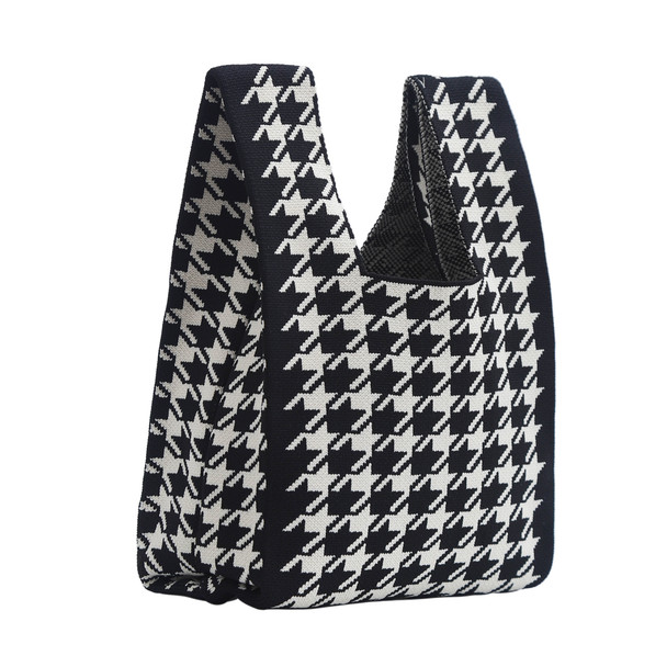 Mini Houndstooth Pattern Knit Tote Bag -KTBG24