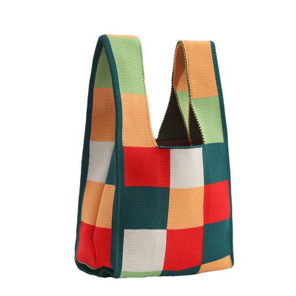Mini Multicolor Block Pattern Knit Tote Bag-KTBG26