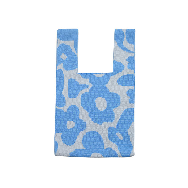 Mini Light Blue Floral Pattern Knit Tote Bag -KTBG31