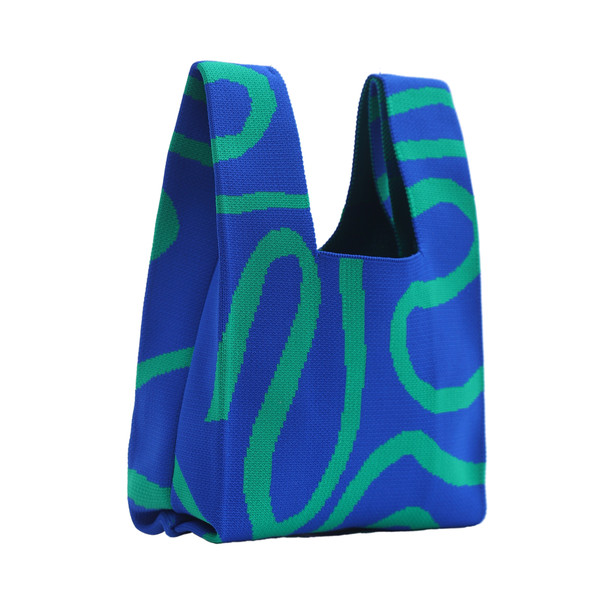 Mini Green Blue Swirl Pattern Knit Tote Bag -KTBG32