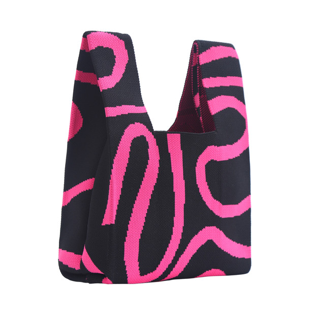 Mini Pink Black Swirl Pattern Knit Tote Bag -KTBG33
