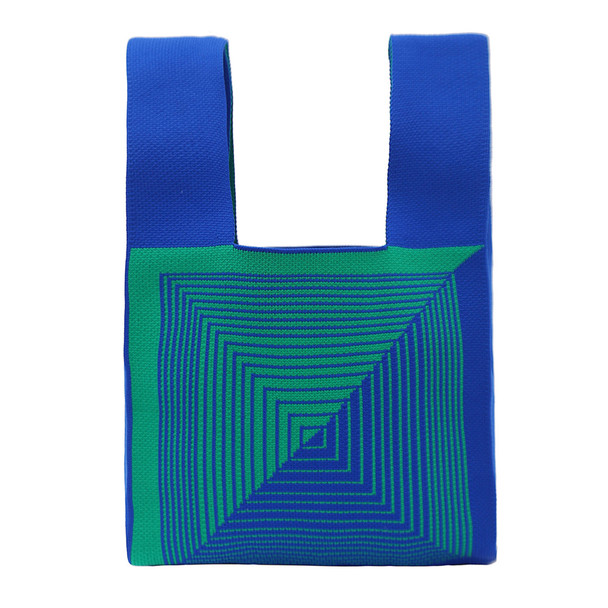 Mini Blue and Green Illusion Pattern Knit Tote Bag -KTBG40