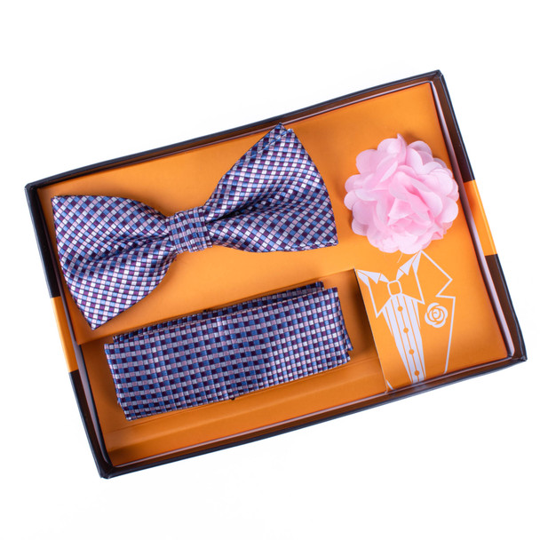 24PCS MEN'S BANDED BOW TIE & HANKY WITH LAPEL PIN (BOXED) -BTHLB3000-FW