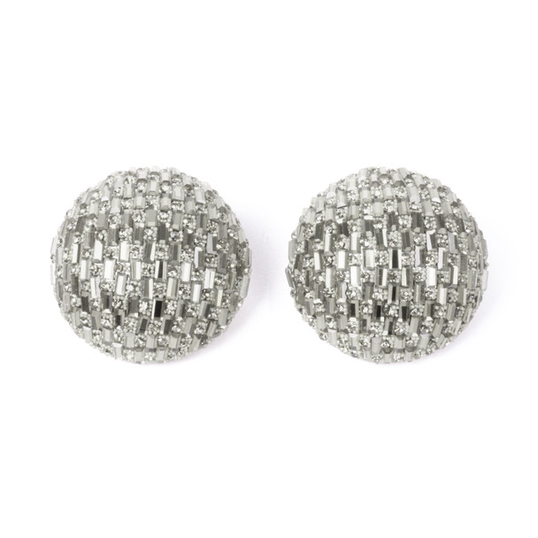 Round Baguette Silver Stone Earrings - 28320CR-G 