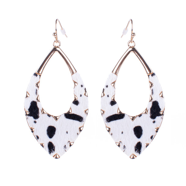 Animal Print Drop and Dangle Earrings- White/Black- 28284JTM-G