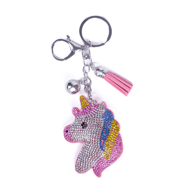 Bling Crystal Unicorn Rainbow Head Keychain- kc-31425LRO-R