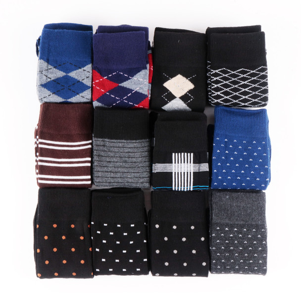 Mens 12 Pair Assorted Dress Poly Socks -VIND12ASST-B