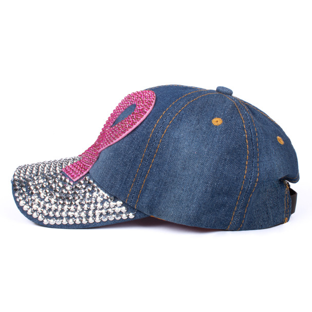 Breast Cancer Awareness Denim Crystal Bling Cap-CP9621