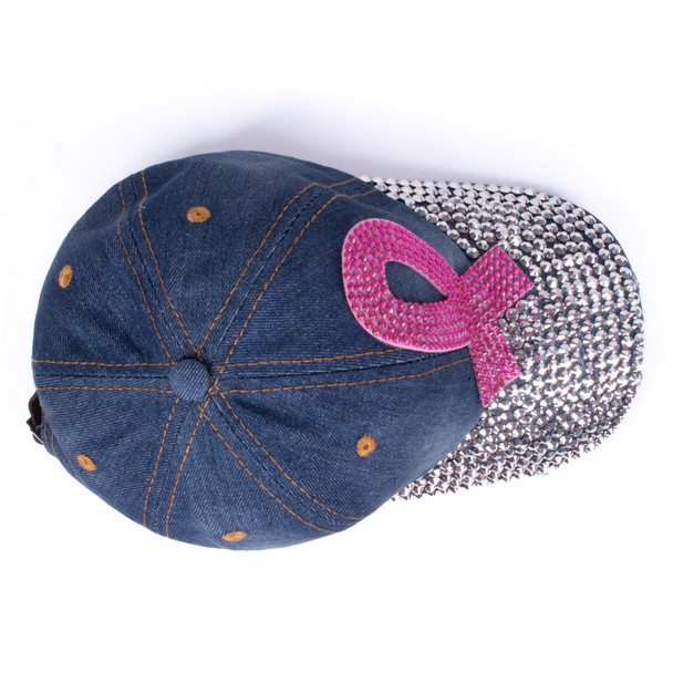 Breast Cancer Awareness Denim Crystal Bling Cap-CP9621