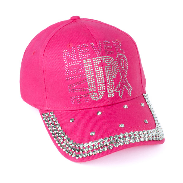 Never Give Up Breast Cancer Awareness Crystal Bling Cap- CP9623