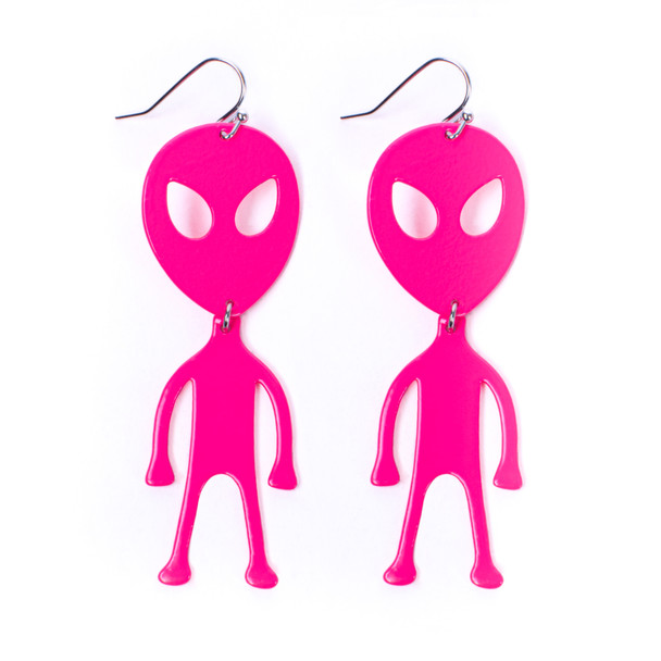 Alien Dangle Earrings-Pink-28225HFU-R