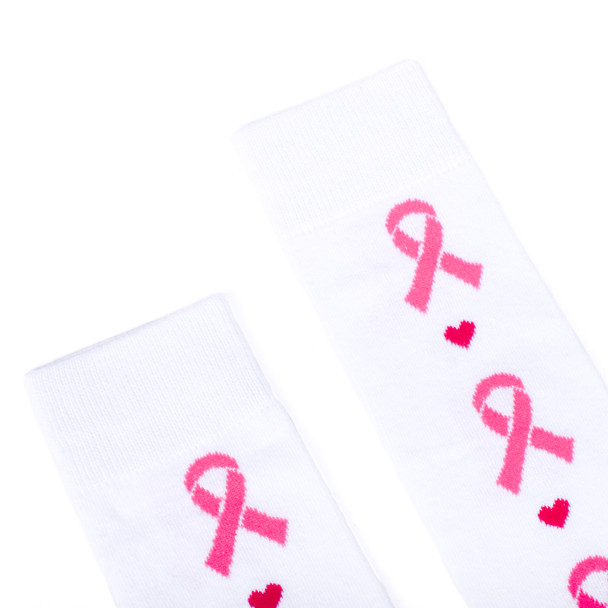 Ladies Knee High Breast Cancer Awareness Ribbon Socks-LNVS2004-WHT