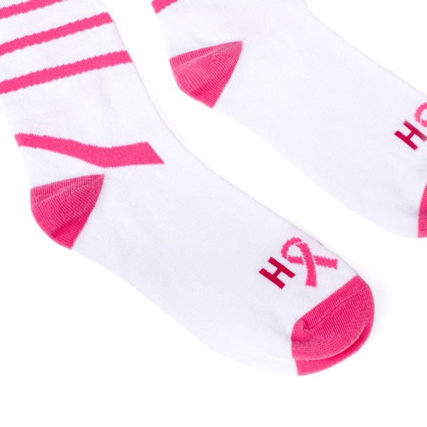 Ladies Knee High Breast Cancer Awareness Pink Ribbon Socks -LNVS2007-WHT