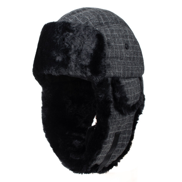 Men's Winter Trapper Hat with Faux Fur Trim-WAH1701-BK