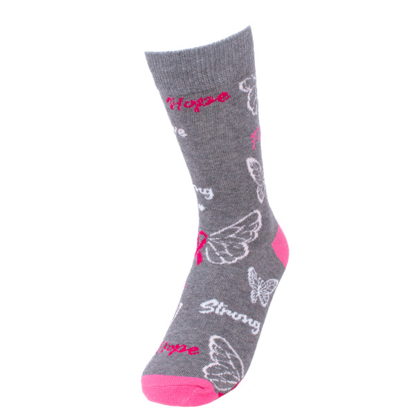 Women's Breast Cancer Awareness Butterfly Novelty Socks-LNVS2009-GRY