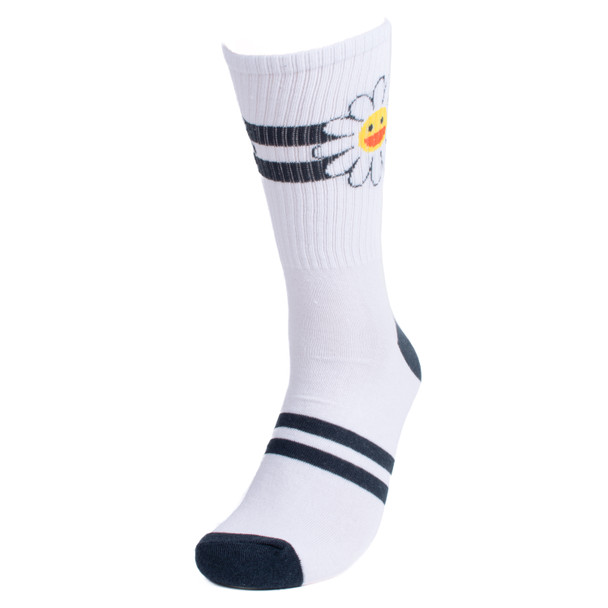 Men's Retro Stripe Daisy Ribbed Socks -NVPS2041-WHT